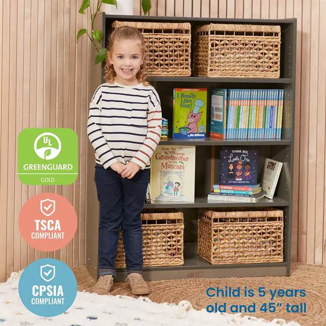 Alt view image 6 of 7 - Classic Wooden Bookcase with Adjustable Shelves, 48in, Classroom Bookshelf, Grey Wash