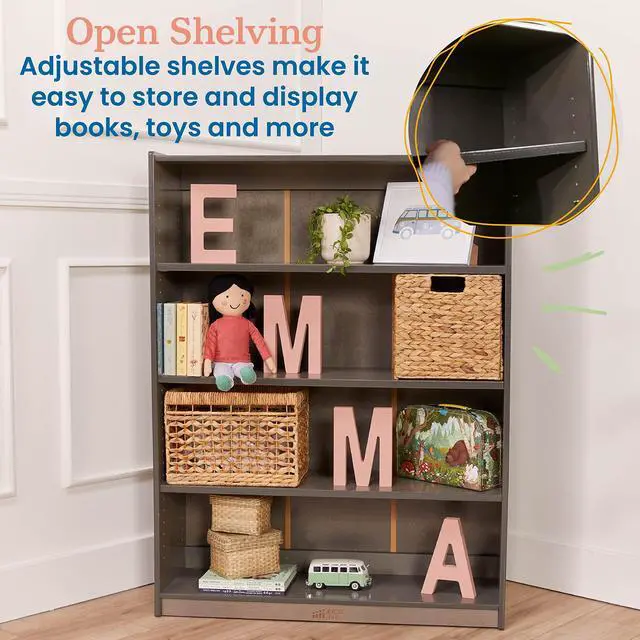Alt view image 5 of 7 - Classic Wooden Bookcase with Adjustable Shelves, 48in, Classroom Bookshelf, Grey Wash