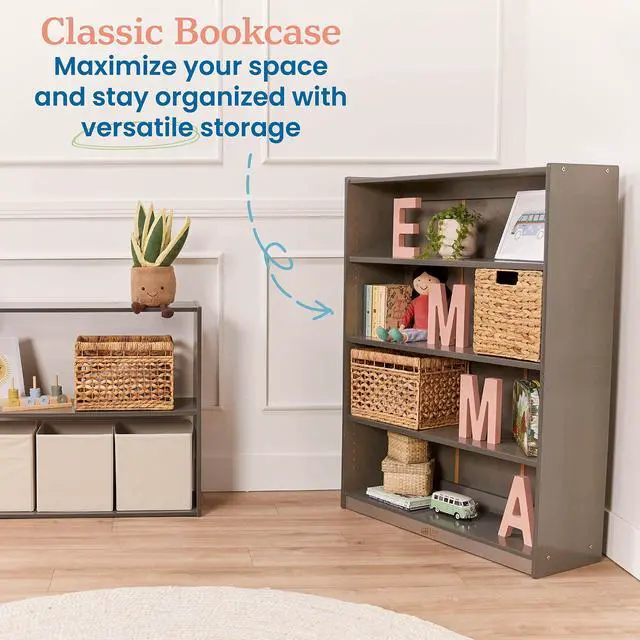 Alt view image 4 of 7 - Classic Wooden Bookcase with Adjustable Shelves, 48in, Classroom Bookshelf, Grey Wash