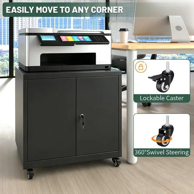 Alt view image 3 of 6 - 3D Printer Stand Table with Lock Storage for Home Office Black | Folding panels for easier installation,large storage with lock,lockable wheels