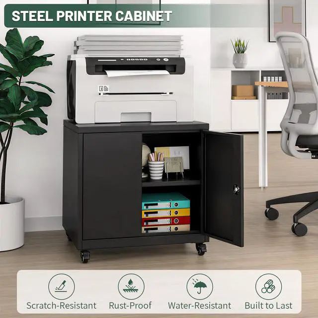 Alt view image 6 of 6 - 3D Printer Stand Table with Lock Storage for Home Office Black | Folding panels for easier installation,large storage with lock,lockable wheels
