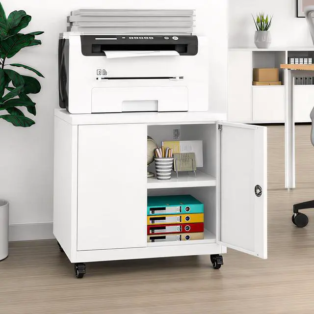 Main image of 3D Printer Stand Table with Lock Storage for Home Office White | Folding panels for easier installation,large storage with lock,lockable wheels