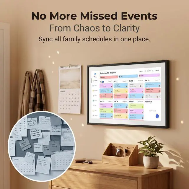 Alt view image 3 of 6 - 15.6 Inch Smart Digital Calendar 1920×1080 Full HD Touchscreen Calendar & Family Planner with Chore Chart & Meal Planner, Wall-Mountable (Black White)