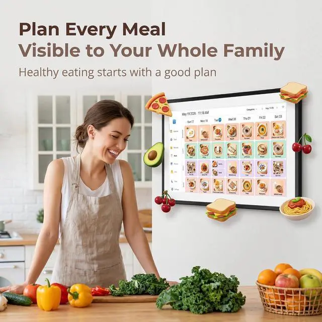 Alt view image 4 of 6 - 15.6 Inch Smart Digital Calendar 1920×1080 Full HD Touchscreen Calendar & Family Planner with Chore Chart & Meal Planner, Wall-Mountable (Black White)