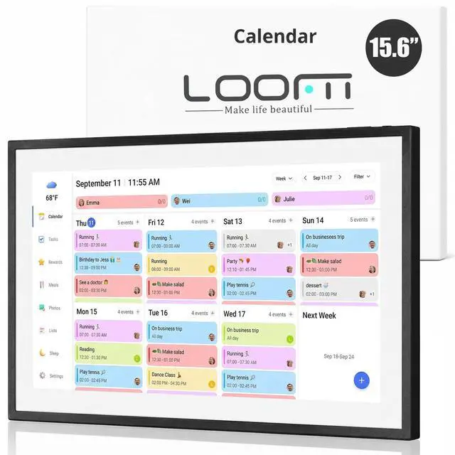 Main image of 15.6 Inch Smart Digital Calendar 1920×1080 Full HD Touchscreen Calendar & Family Planner with Chore Chart & Meal Planner, Wall-Mountable (Black White)