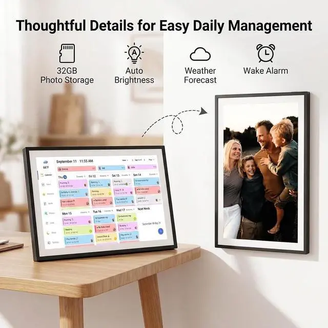 Alt view image 5 of 6 - 15.6 Inch Smart Digital Calendar 1920×1080 Full HD Touchscreen Calendar & Family Planner with Chore Chart & Meal Planner, Wall-Mountable (Black White)