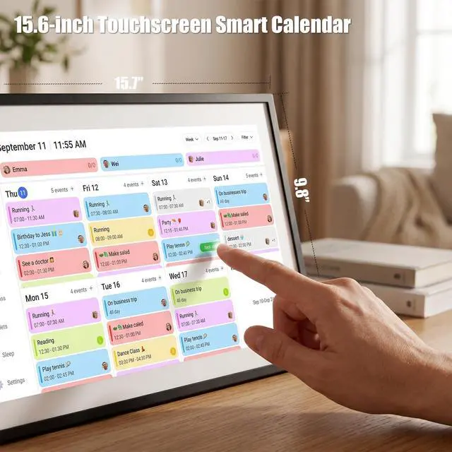 Alt view image 6 of 6 - 15.6 Inch Smart Digital Calendar 1920×1080 Full HD Touchscreen Calendar & Family Planner with Chore Chart & Meal Planner, Wall-Mountable (Black White)