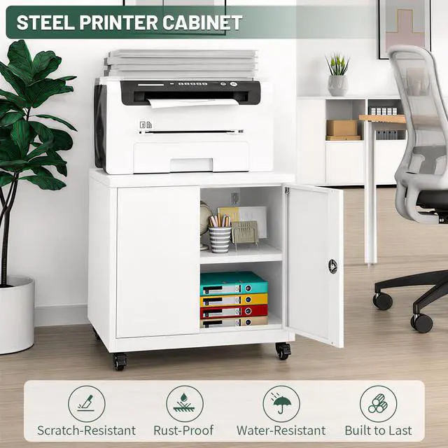 Alt view image 6 of 6 - 3D Printer Stand Table with Lock Storage for Home Office White | Folding panels for easier installation,large storage with lock,lockable wheels