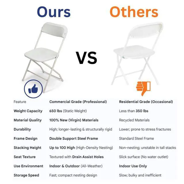 Alt view image 5 of 7 - White Folding Chairs 10-Pack,Portable Events Chairs, Plastic Folding Chair, Stylish 650 lb Capacity for Party, School and Church