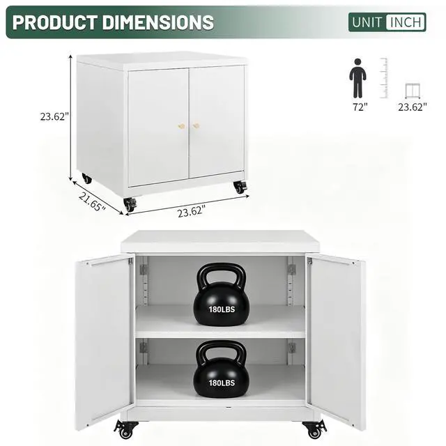 Alt view image 2 of 6 - 3D Printer Stand Table with Storage for Home Office White | Folding panels for easier installation,large storage with adjustable shelf,lockable wheels