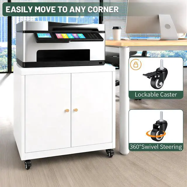 Alt view image 3 of 6 - 3D Printer Stand Table with Storage for Home Office White | Folding panels for easier installation,large storage with adjustable shelf,lockable wheels