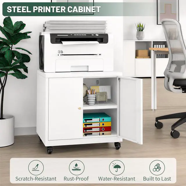 Alt view image 6 of 6 - 3D Printer Stand Table with Storage for Home Office White | Folding panels for easier installation,large storage with adjustable shelf,lockable wheels