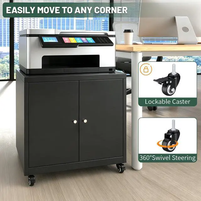 Alt view image 3 of 6 - 3D Printer Stand Table with Storage for Home Office Black | Folding panels for easier installation,large storage with adjustable shelf,lockable wheels