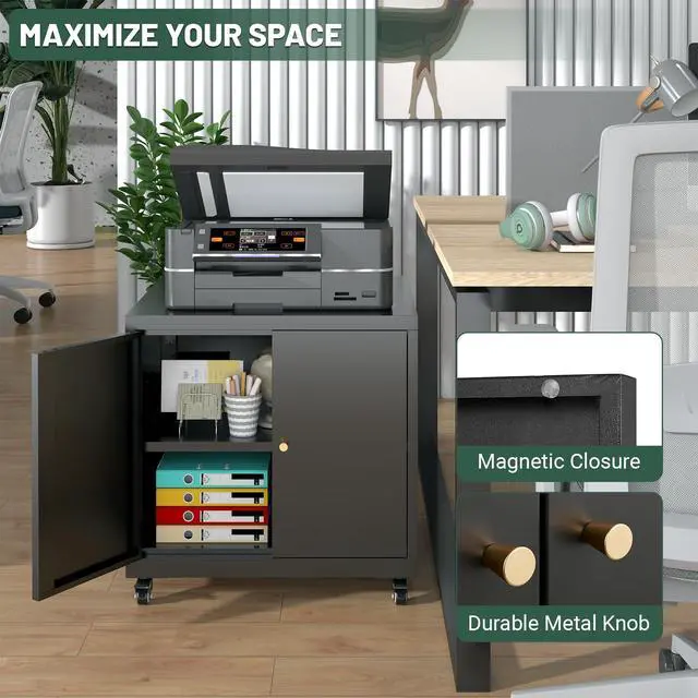 Alt view image 4 of 6 - 3D Printer Stand Table with Storage for Home Office Black | Folding panels for easier installation,large storage with adjustable shelf,lockable wheels