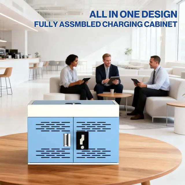 Alt view image 3 of 7 - 16-Unit Charging Cabinet for Laptops & Tablets | Locking Laptop Storage Box with Cable Management, and Ground Protection for Classroom, Library, and Office, Blue