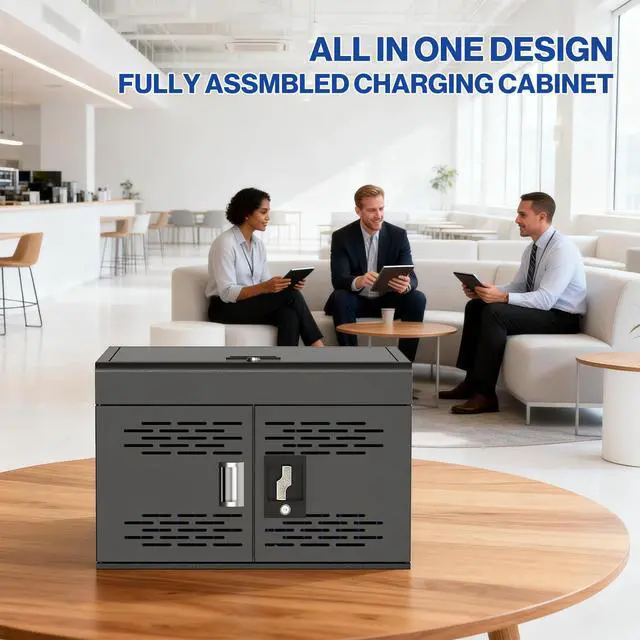 Alt view image 2 of 7 - 16-Unit Charging Cabinet for Laptops & Tablets Up to 15.6" Screens | Laptop Lock Box for iPads with Cable Management - Portable Locking Charging Station for Classroom, Office, Hospital, Blue