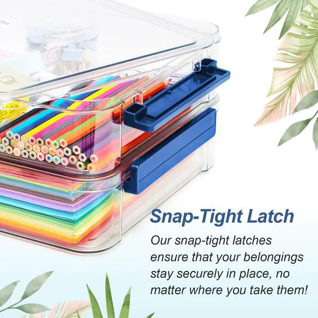 Alt view image 5 of 7 - 16-Pack 9x13 Shallow Flat Clear Plastic Storage Boxes | 5.5Qt stackable cases with lids, snap-tight latch container for paper, A4 files, documents, scrapbook, craft, art supplies