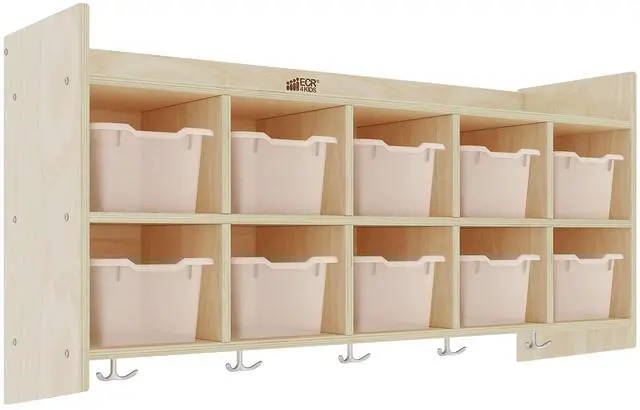 Main image of 10-Section Hanging Coat Locker with Shelf and 10 Scoop Front Bins, Cubby Storage, Clear