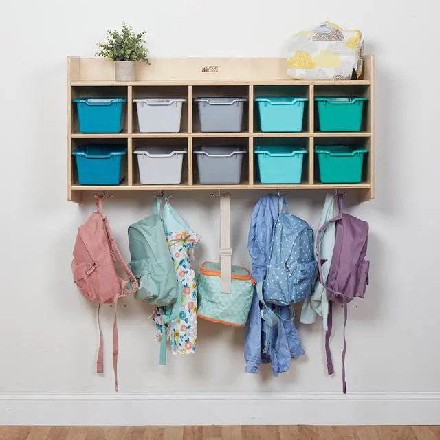 Alt view image 7 of 7 - 10-Section Hanging Coat Locker with Shelf and 10 Scoop Front Bins, Cubby Storage, Contemporary