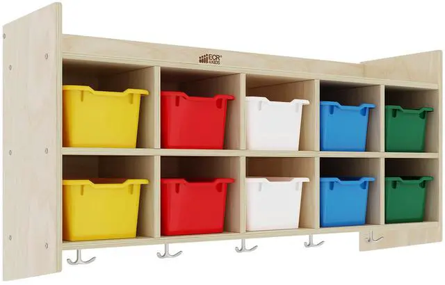 Main image of 10-Section Hanging Coat Locker with Shelf and 10 Scoop Front Bins, Cubby Storage, Assorted