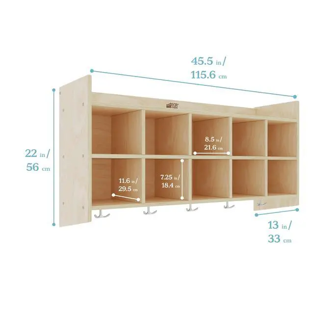 Alt view image 2 of 7 - 10-Section Hanging Coat Locker with Shelf and 10 Scoop Front Bins, Cubby Storage, Assorted