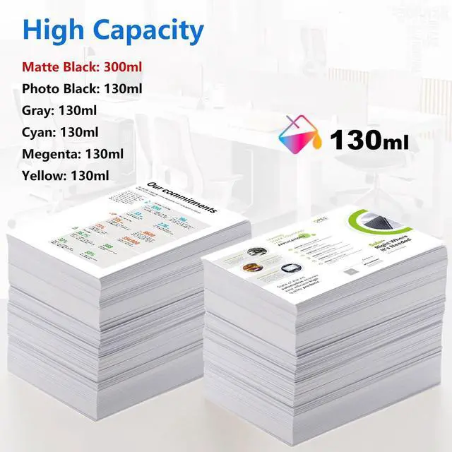 Alt view image 3 of 7 - 727 Ink Cartridges Compatible HP 727 C1Q12A B3P23A B3P24A B3P19A B3P20A B3P21A Replacment for HP DesignJet T930 T920 T1500 T2500 T1530 T2530 (6 Pack, 300-ml MB, 130-ml PB/G/C/M/)