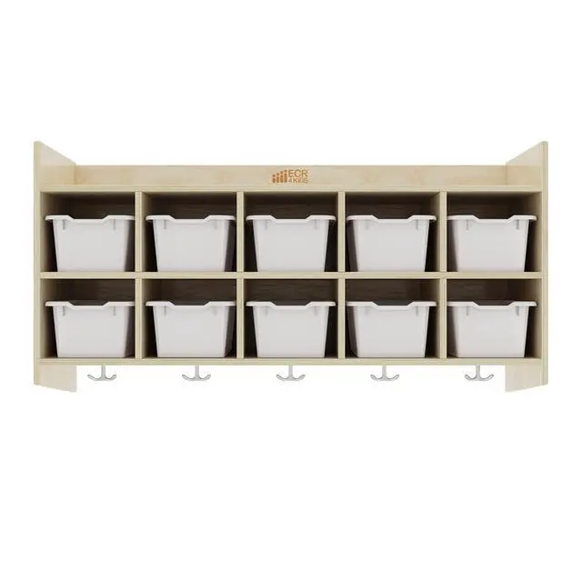 Alt view image 7 of 7 - 10-Section Hanging Coat Locker with Shelf and 10 Scoop Front Bins, Cubby Storage, Light Grey