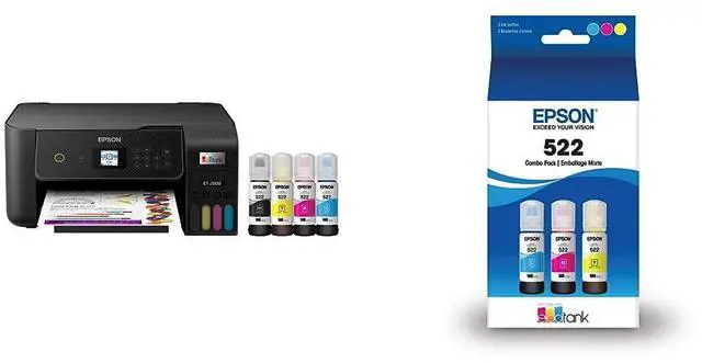 Main image of EcoTank ET-2800 Wireless Color All-in-One Cartridge-Free Supertank Printer, Black, Medium & T522 EcoTank Ink Ultra-high Capacity Bottle Color Combo Pack (T522520-S)