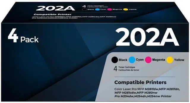 Main image of 202A Toner Cartridges 4-Pack Compatible for HP 202A 202X HP202A Toner CF500A for Color Laser Jet Pro MFP M254dw M281fdn M281fdw M281cdw M280nw M254dn M254nw Printer, BK/C/M/Y