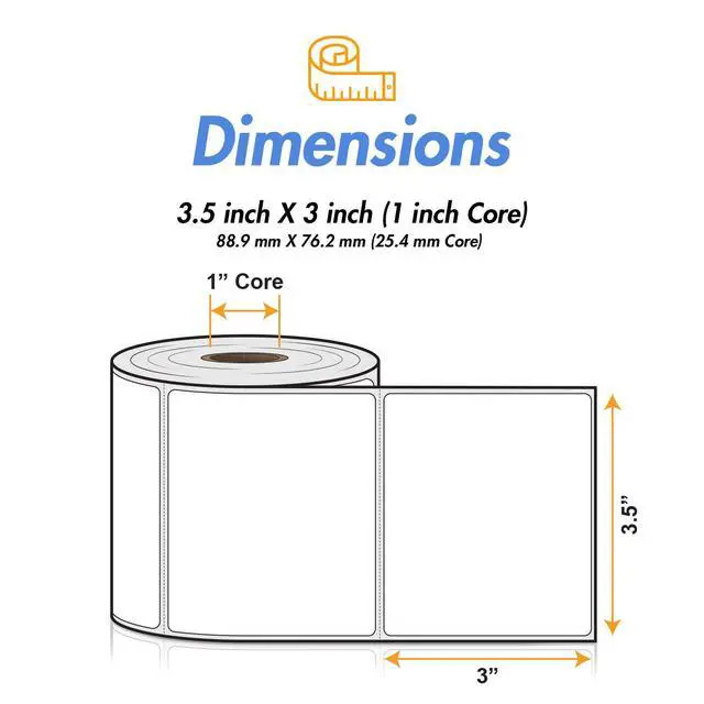 Alt view image 4 of 7 - 3.5" x 3" Direct Thermal Labels, 5000 Labels | Compatible with Zebra & Rollo Desktop Label Printers and More, 1" Core, Permanent Adhesive & Perforated, 500/Roll, 10 Rolls