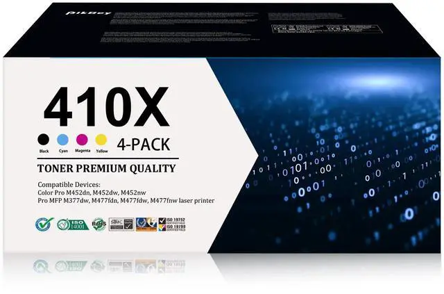 Main image of 410X Toner Cartridges 4 pack (1Black/1Cyan/1Magenta/1Yellow) Replacement for HP 410X 410A Toner Cartridge Compatible for Color Pro MFP M477fdw M477fnw M477fdn; Color Pro M452dn M452nw M452dw Printer