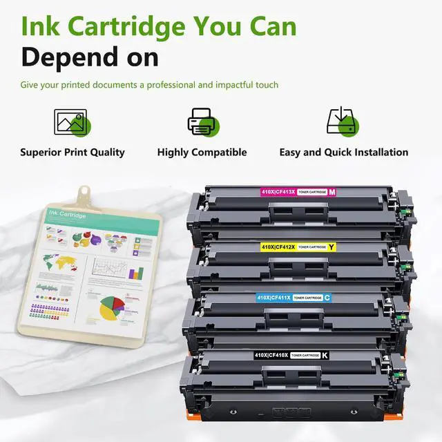 Alt view image 6 of 6 - 410X Toner Cartridges 4 pack (1Black/1Cyan/1Magenta/1Yellow) Replacement for HP 410X 410A Toner Cartridge Compatible for Color Pro MFP M477fdw M477fnw M477fdn; Color Pro M452dn M452nw M452dw Printer