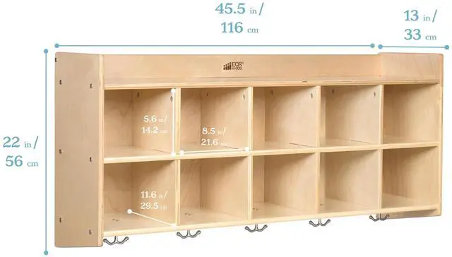 Alt view image 2 of 7 - 10-Section Hanging Coat Locker with Shelf and 10 Scoop Front Bins, Cubby Storage, Light Grey