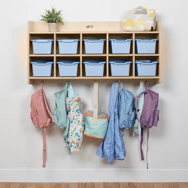 Alt view image 5 of 6 - 10-Section Hanging Coat Locker with Shelf and 10 Scoop Front Bins, Cubby Storage, Powder Blue