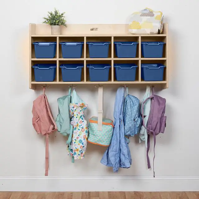 Alt view image 6 of 7 - 10-Section Hanging Coat Locker with Shelf and 10 Scoop Front Bins, Cubby Storage, Navy