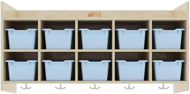 Alt view image 6 of 6 - 10-Section Hanging Coat Locker with Shelf and 10 Scoop Front Bins, Cubby Storage, Powder Blue