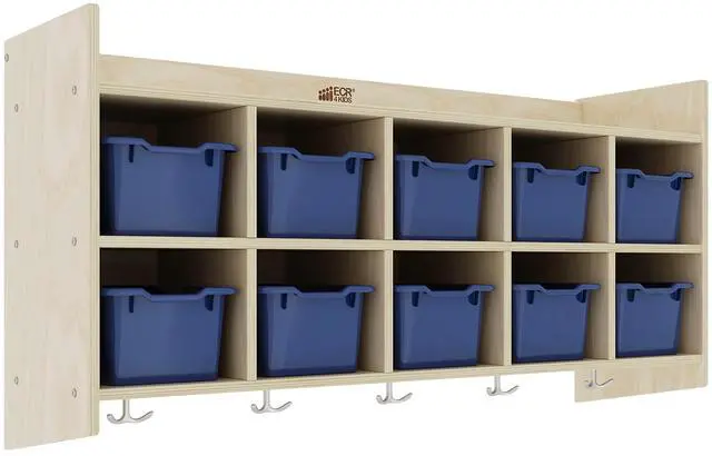 Main image of 10-Section Hanging Coat Locker with Shelf and 10 Scoop Front Bins, Cubby Storage, Navy