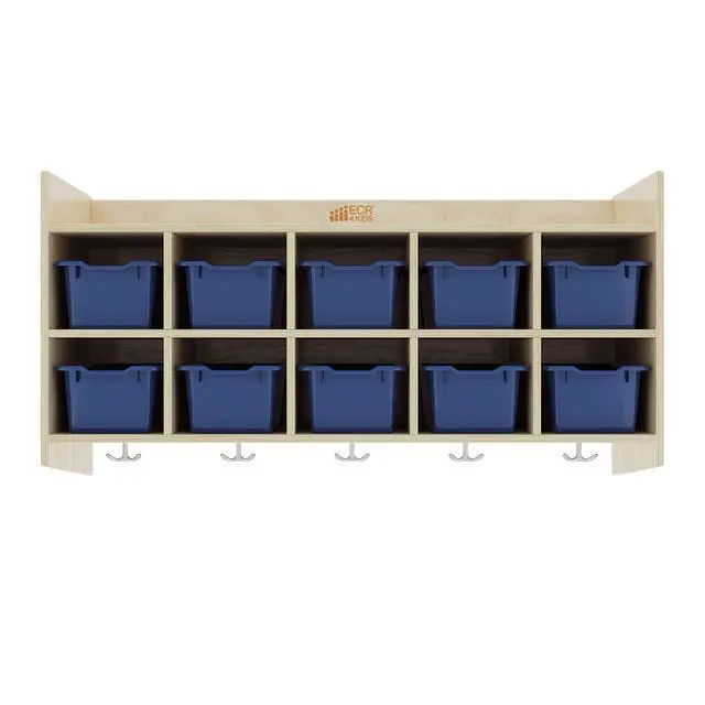 Alt view image 7 of 7 - 10-Section Hanging Coat Locker with Shelf and 10 Scoop Front Bins, Cubby Storage, Navy