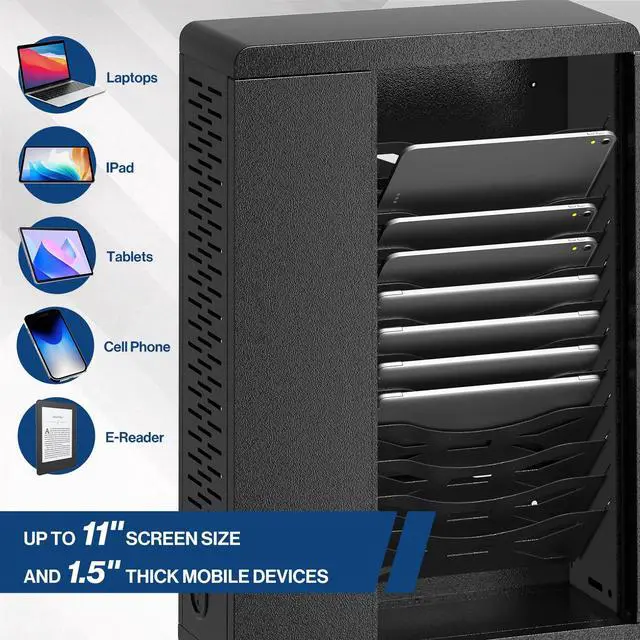 Alt view image 4 of 7 - 12 Devices Wall Mount Locking Charging Cabinet | for iPads Up to 11-inch Screen, iPad Charging Station for Classroom Office Hospital, Locking Security Cabinet Charges