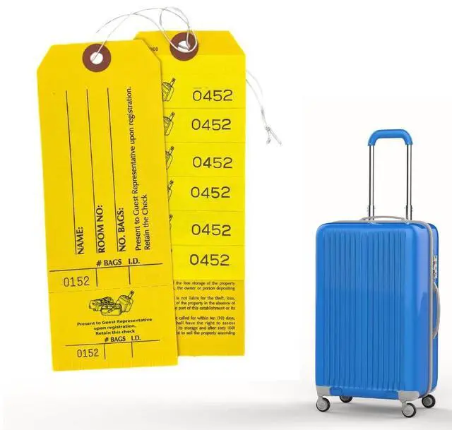 Main image of Front Desk Supply Hotel Luggage Claim Tags with Numbered Stickers & Tear-Off Claim Ticket High-Visibility Baggage Management Tags for Hotels, Group Travel, Valet & Guest Storage 1,000 Pack
