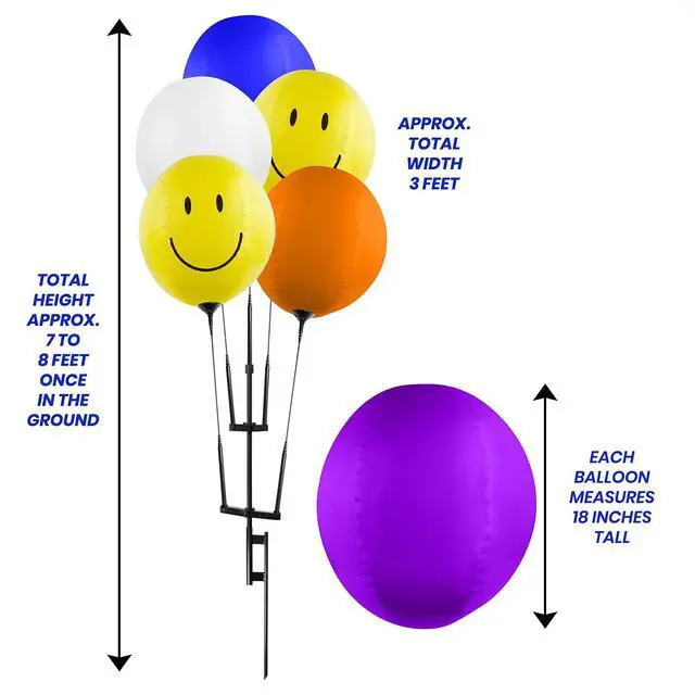Alt view image 7 of 7 - Reusable Balloon Cluster Kit with Ground Spike and Pole, Car Dealership Advertising Balloons, 5 Multi-Color Balloons