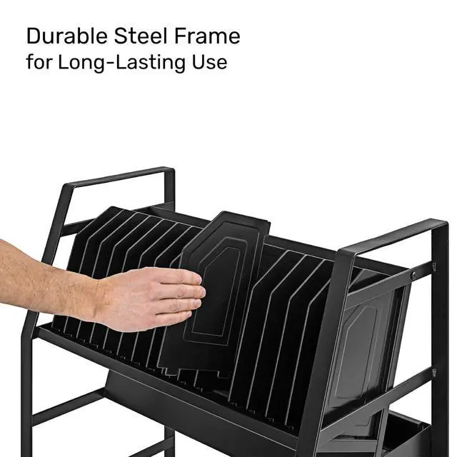 Alt view image 4 of 7 - Line Leader 16-Device Mobile Charging Station | Steel Rolling Cart for Laptops, Tablets, & Chromebooks | Open Design with Dividers & UL-Certified Surge Protection | Portable Charging Stand (Black)