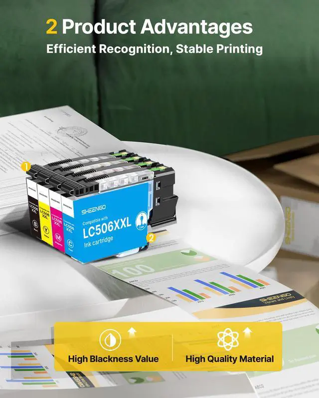 Alt view image 6 of 7 - LC506XXL Super High Yield LC506 LC506XL Ink Cartridges Compatible for Brother LC506 Ink Cartridges LC506XXL LC506XL LC 506 XL for Brother MFC-J4555DW Ink Cartridges MFC-J4355DW MFC-J4557DW, 4 Pack