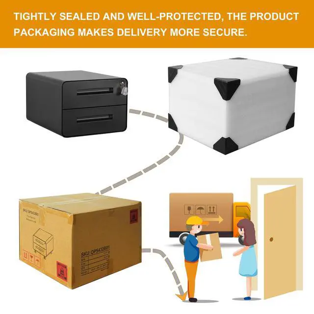 Alt view image 7 of 7 - Under Desk Printer Stand with Storage 2-Drawer Printer Table for Home & Office, Mobile Printer Cart with 2 Sets of Casters and Lockable Drawers, 4 Keys, Black