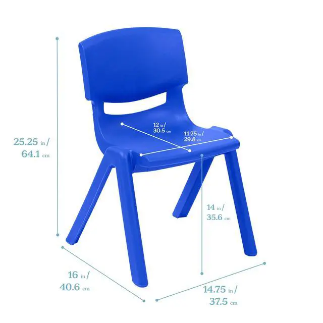 Alt view image 3 of 7 - 14in Plastic School Stack Chair, Classroom Furniture, Blue, 4-Pack