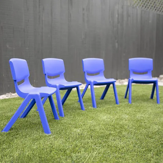 Alt view image 2 of 7 - 14in Plastic School Stack Chair, Classroom Furniture, Blue, 4-Pack