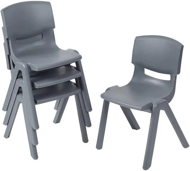 Main image of Plastic School Stackable Chair, 14in, Classroom Furniture, Grey, 4-Pack