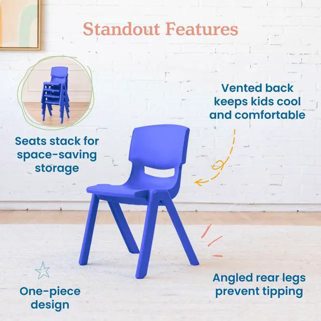 Alt view image 5 of 7 - 14in Plastic School Stack Chair, Classroom Furniture, Blue, 4-Pack