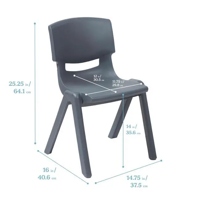 Alt view image 3 of 7 - Plastic School Stackable Chair, 14in, Classroom Furniture, Grey, 4-Pack
