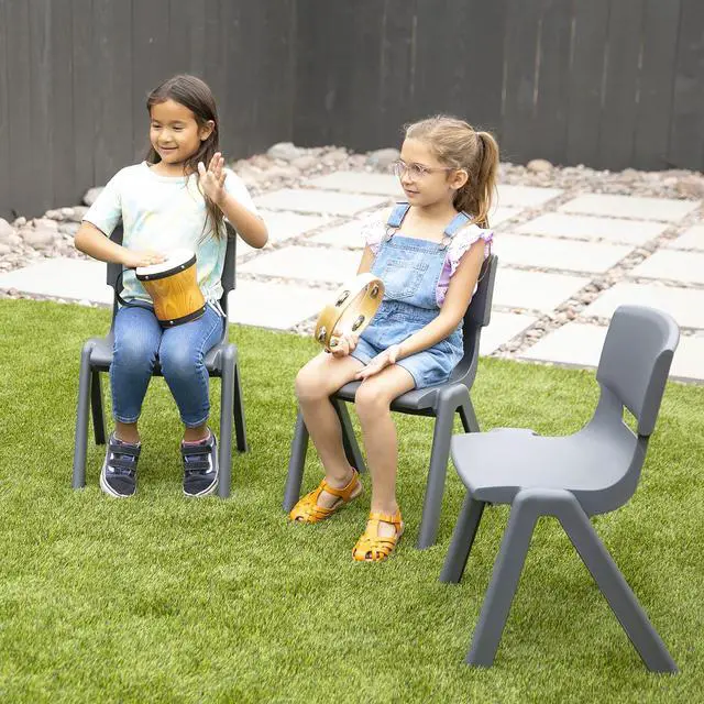 Alt view image 2 of 7 - Plastic School Stackable Chair, 14in, Classroom Furniture, Grey, 4-Pack